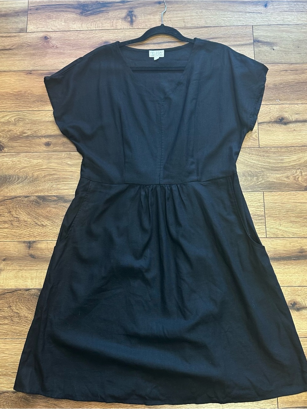 Field Day Black Short Sleeve V-Neck Linen Blend Dress